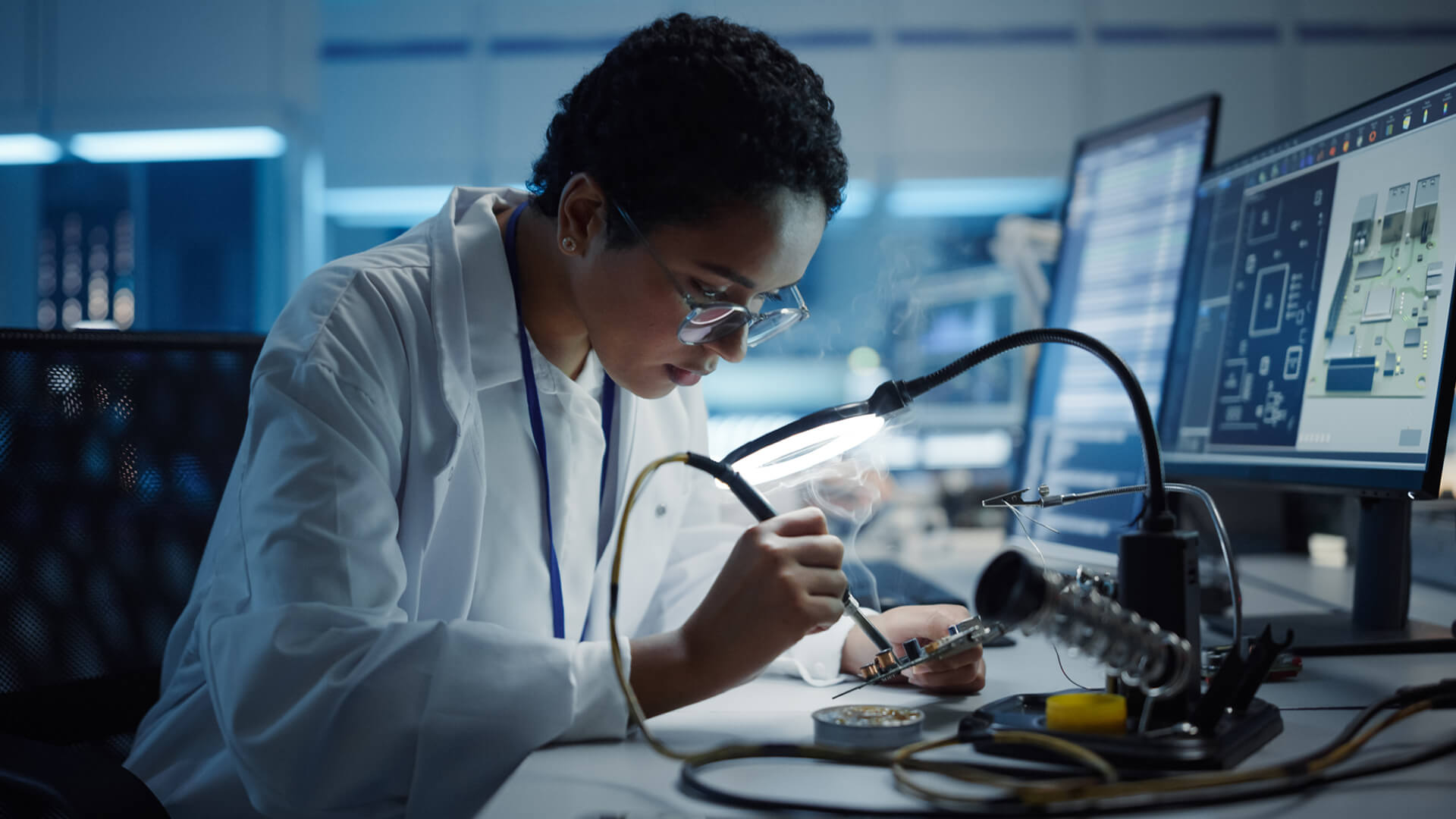 Female engineer working on FPGA platform technology.