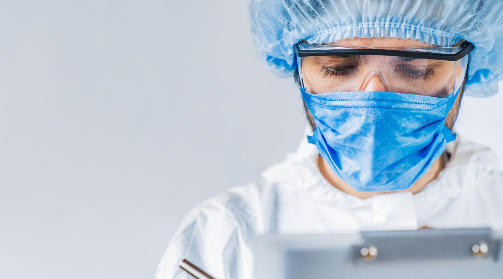 chemical lab worker in full ppe